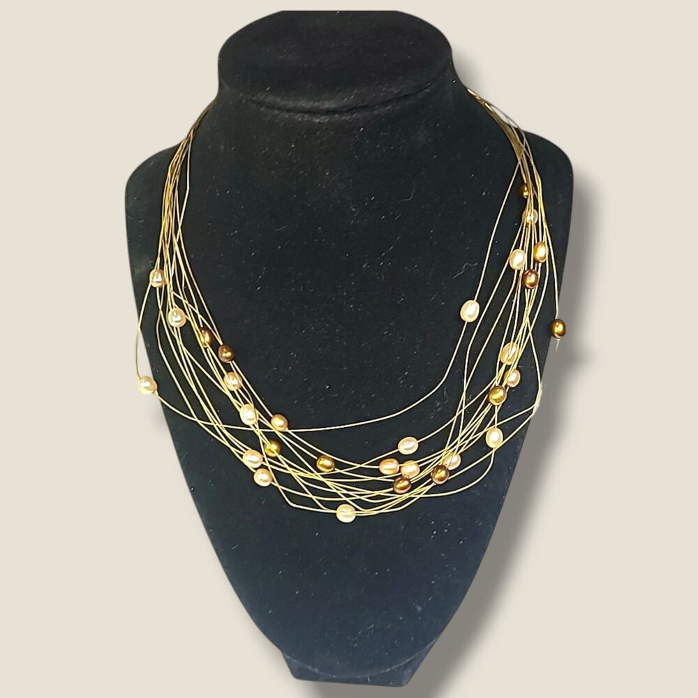 Honora Freshwater Pearl Multi Strand Wire‎ Taupe Bronze Necklace 18"